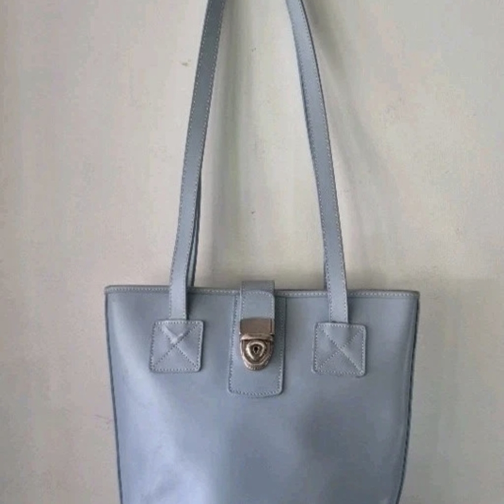 Dooney & Bourke Baby Blue bucket satchel bag- leather.  11" tall, 10" across